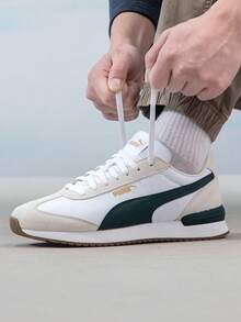 Puma R78 男女款運動休閒鞋 尼龍復古輕量舒適緩震透氣休閒鞋 399250 - 彪馬白-松木綠-白色 - 查看 3