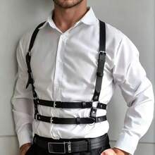 1pc Punk Gothic Geometric Pattern PU Leather Men's Suspenders Holiday Costume Gift - Black - View 2