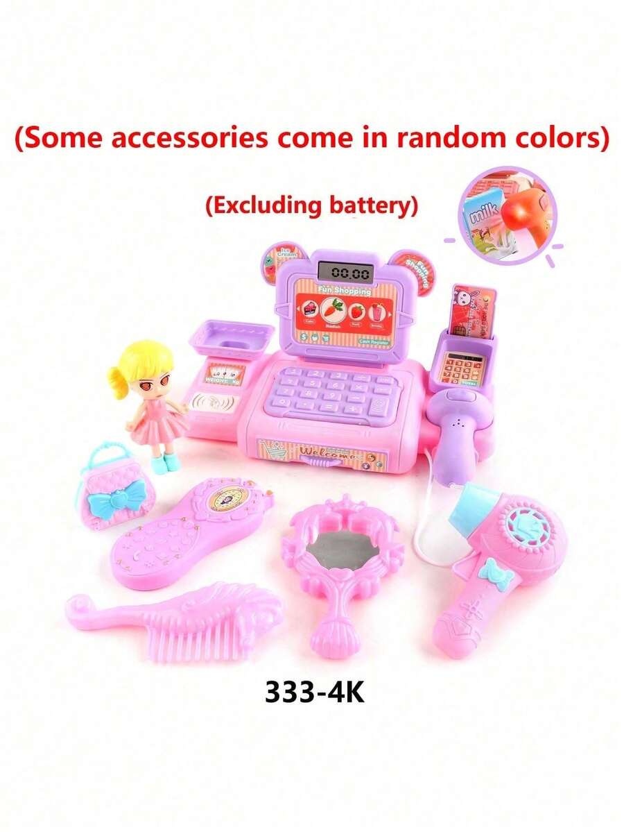 1 Set Juguete de Caja Registradora de Supermercado de Juego de Roles para Niños, Modelo de Tienda de Conveniencia de Cajero, Juguete Interactivo Padres-Hijos, Funciona con 2 Pilas AA (Pilas no incluidas, Algunos Accesorios de Color Aleatorio), Adecuado para Niños y Niñas - 333-4K - Ver 1