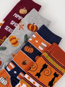 1/4 Pairs Random Women's Fun Halloween Socks With Pumpkin Head, Ghost, Witch Prints, Suitable For Party And Holiday Wear - Multicolor - View 6
