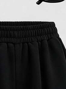 Teen Girls Casual Versatile Letter Print Half-Zip Sweatshirt & Wide Leg Pants 2-Piece Set, Autumn/Winter Outfit, Campus Style, Homecoming Look - Black - View 5