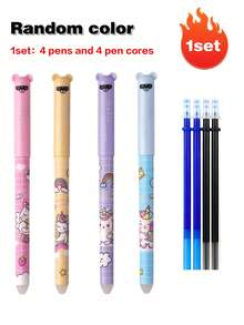 Erasable Black & Blue Ink Gel Pens With Eraser, 0.5mm Fine Tip, Lightweight Plastic Barrel, Refillable Office Stationery Gift Set, Cartoon Creative Design, Quick-Drying, Perfect For Back To School - Multicolor - View 34