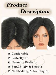 NAMM Short Black Bob Wigs For Women Layered Wave Hair Wig With Side Part Bangs Natural Synthetic Heat Resistant Fiber Wig For Cosplay Daily And Daily Use 8 Inch, Halloween - Black - View 6