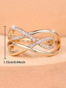 1 Elegant Double-Layered Interwoven Infinity Symbol Women's Ring - A Delicate And Refined Ring Perfect For Work, Dates, Or As A Gift - Yellow Gold - View 5