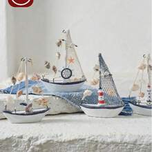 1pc Ocean Style Shell Cracked Boat Ornament, Creative Wooden Sailboat Model Small Decoration, Creative Decorative Craft, Desktop Ornament (Handmade Products May Have Slight Flaws, But They Do Not Affect Use) - Multi-color - View 7