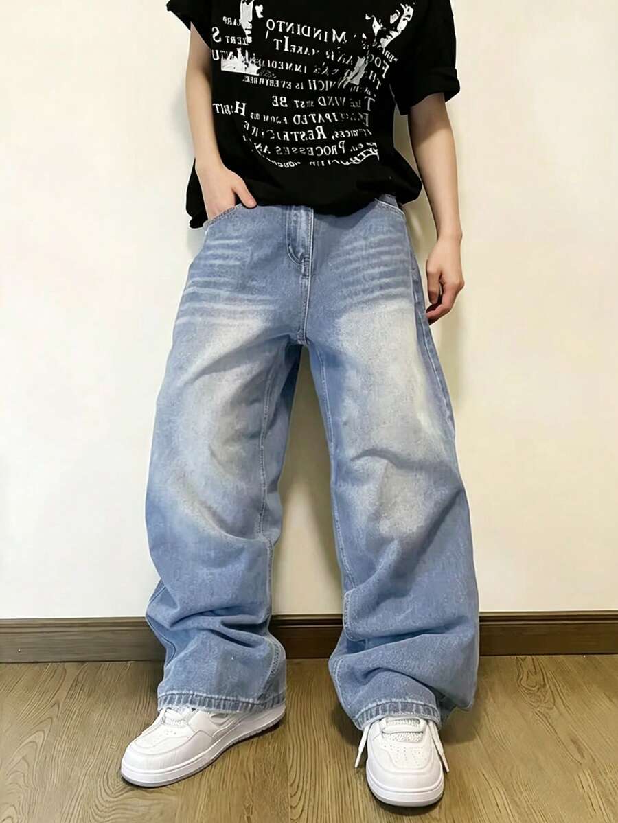 Teen Boy Casual Versatile Daily Wear Denim Jeans With Pockets - Light Wash - View 1