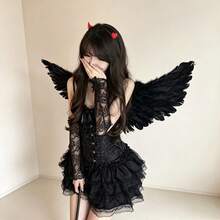 1 Peça Fantasia de Anjo Demônio com Asas - Traje de Penas Falsas Macias Brancas com Tiara em Formato de Coração, Estrutura de Papelão Durável Leve e Ajustável - Adequado para Halloween, Natal, Festa de Casamento, Cosplay, Acessórios de Fantasia - Multicolorido - Visão 4