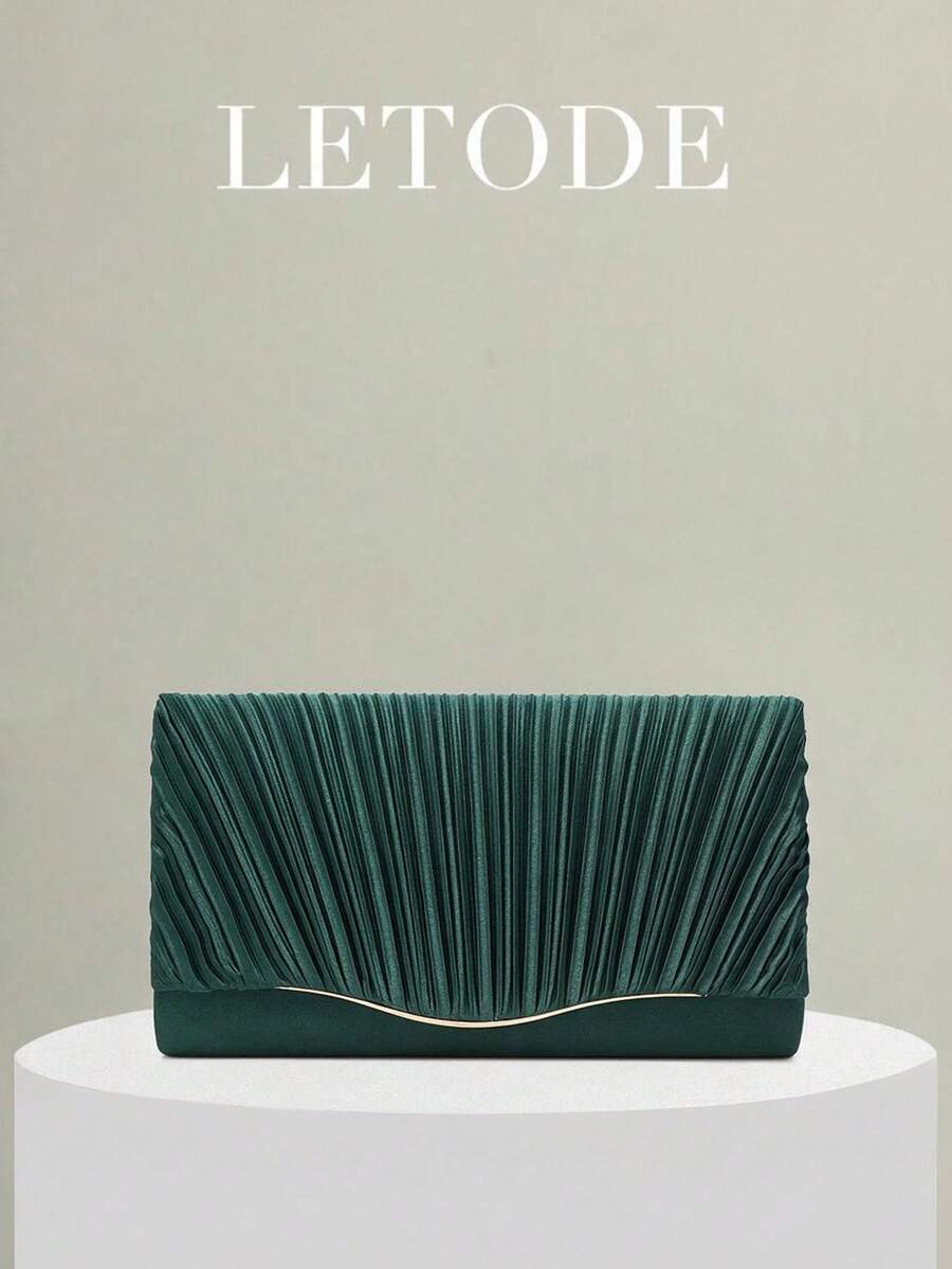 Pink Satin Ruched Evening Clutch Bag - Green - View 1