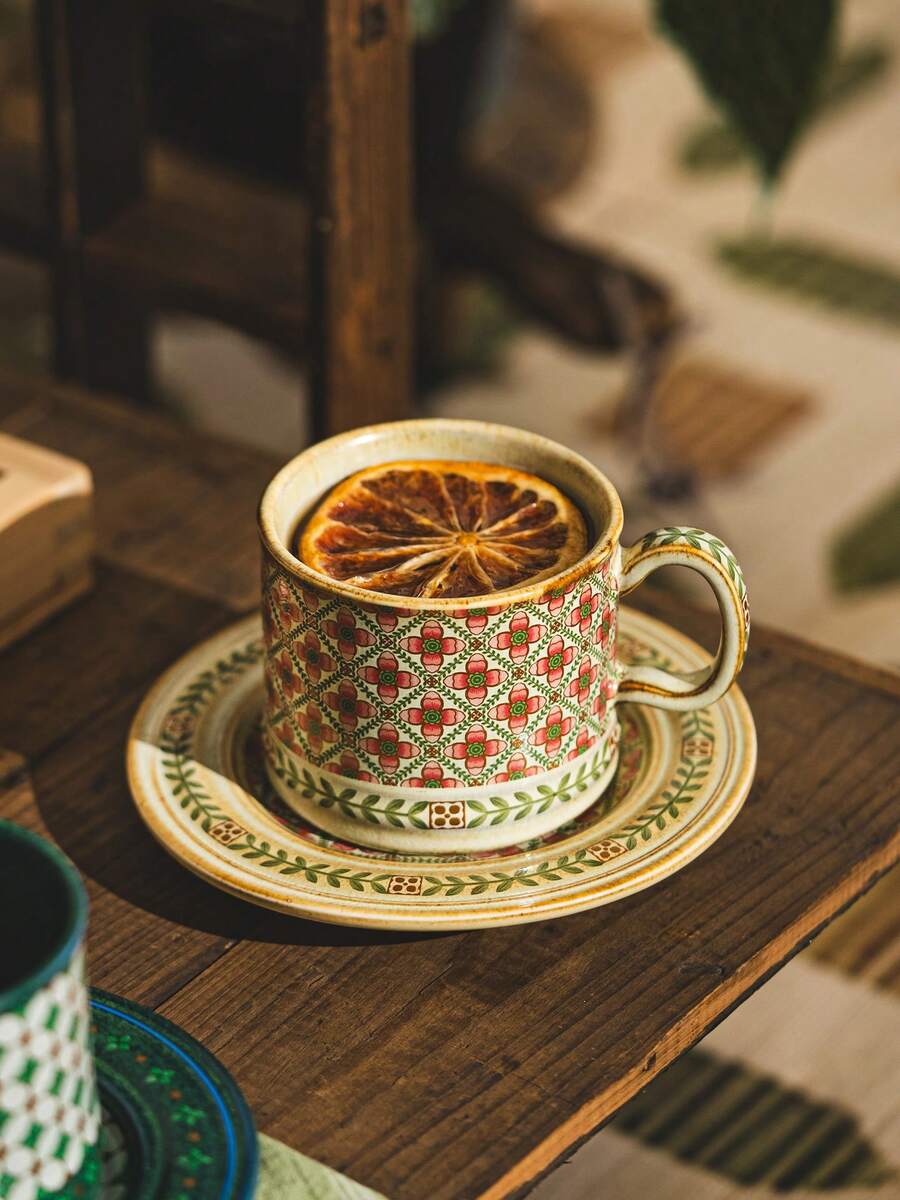 DearDali Set Cangkir dan Piring Keramik 1 Buah, Cangkir Kopi Vintage dengan Desain Pola Geometris, Set Teh Sore, Cangkir Hadiah Artistik, Peralatan Makan Restoran, Mug, Cangkir Hadiah Thanksgiving, Cangkir Dekorasi Meja, Hadiah, Ornamen Dekorasi Rumah - MultiWarna - View 1