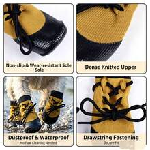 Dog Outdoor Waterproof Shoe Covers, Lace-Up Anti-Slip Pet Shoes And Socks, Wear-Resistant Anti-Slip Paw Protection Walking Shoes - Mustard Yellow - View 2