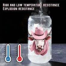 16oz Pink Cowboy Hat Bandana Cow Print Glass Cup, Western Style Iced Coffee Straw Cup For Enthusiasts - Multicolor - View 6