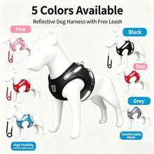 High Visibility Reflective Dog Harness, Breathable Mesh Pet Vest Harness, Adjustable Chest Strap For Small And Medium Dogs, Comes With Matching Dog Leash, Suitable For Night Walks - Multicolor - View 5