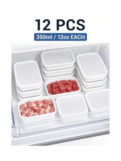 12-Piece 350ml 12oz Food Storage Containers With Clip Lids, White Small Meal Prep Boxes For Small 350ml Freezer Meal Portions