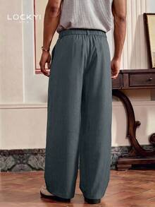 1pc Men's Spring/Autumn Korean Style College Stripe Button Straight Leg Wide Leg Casual Long Pants - Multicolor - View 2
