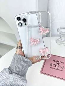 紋理透明珍珠環氧樹脂蝴蝶結壓克力大孔 2合1手機殼，適用於 iPhone 11 12 13 14 15 Pro Max - 無色 - 查看 20