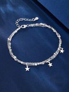 SYMFNY 1pc 925 Sterling Silver Multi-Strand Women's Bracelet, Suitable For Daily Wear, Party And Holiday, Perfect Jewelry Gift - Silver - View 2