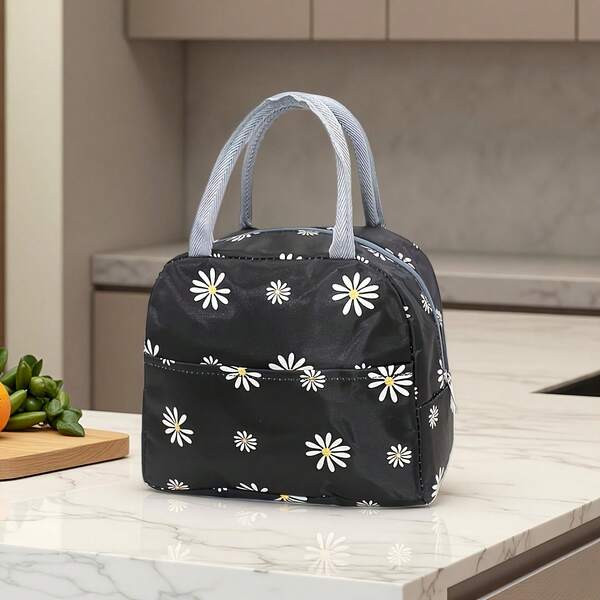 1pc Large Capacity Daisy Lunch Bag, Reusable Tote Lunch Box, Lunch Bag For Work Office Travel School Picnic, Thickened Aluminum Foil Insulated Bag With Pocket, Large Capacity Outdoor Picnic Bag, Back To School Lunch Bag, Bento Bag, Essential Insulated Lunch Bag For Office Workers, Insulated Lunch Bag, Insulated Bag, Dual Pocket Lunch Bag, Lunch Bag, Lunch Box, Lunch Box Bag, Suitable For Travel Picnic Outdoor School Work Camping Office Men Women Students Travel Essential, Back To School Essential