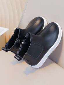 Children's Black Side Zipper Elastic Cuff Anti-Slip Thick Sole Casual Versatile Boots - Black - View 4