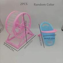 2pcs Value Set (Random Color), Silent Smooth Hamster Wheel With Stand And Elevated Hamster Feeding Platform, Made Of PP Plastic, Suitable For Hamsters, Jerboas And Mice And Other Small Pets To Play - Multicolor - View 9