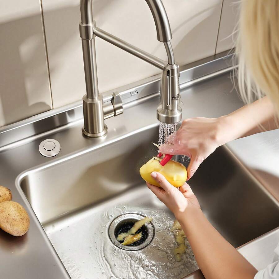 Garbage Disposal Air Switch Kit, 2.5" Sink Top Air Switch For Food Waste Disposal, Brushed Silver Stainless Steel ON/OFF Air Button For Waste Disposer - Suitable For Stainless Steel Countertops - Black - View 1