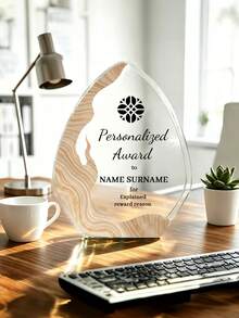 1pc Personalized Logo & Text Acrylic Trophy Plaque, Desktop Standalone Display, Gold Foil Design, Corporate Logo & Text Desktop Award, Unique Asymmetrical Shaped Acrylic Sign Gift, Suitable For Employee Recognition & Team Achievement - Multicolor - View 4