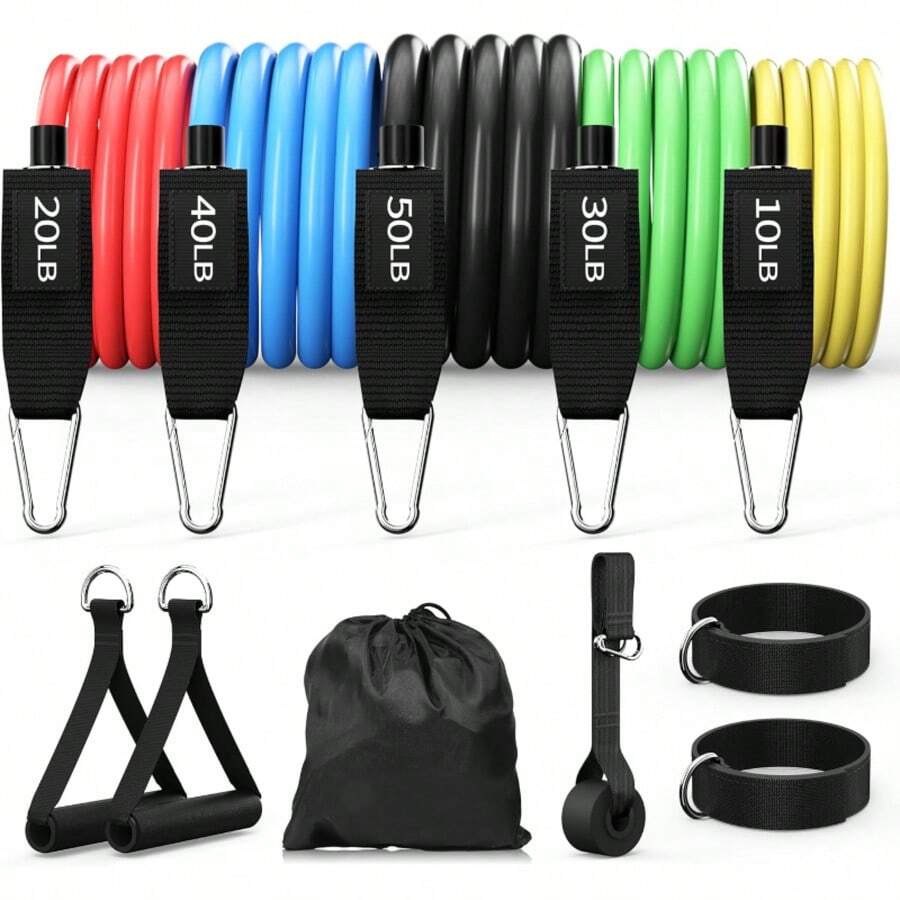 11pcs/Set Resistance Band Set With Handles, Perfect For Home Fitness, Suitable For Men And Women, Used For Strength Training - Multicolor - View 1