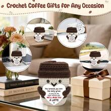 1pcHandmade Crochet Coffee Cup Figurine, Knitted Latte Cup Ornament With Heart Shaped Printed Text Card, Handwoven Drink Shaped Desktop Display Decor, Mini Craft Accessory For Home Office Shelves, Gift For Colleagues Friends Family For Daily Occasion - Multicolor - View 9