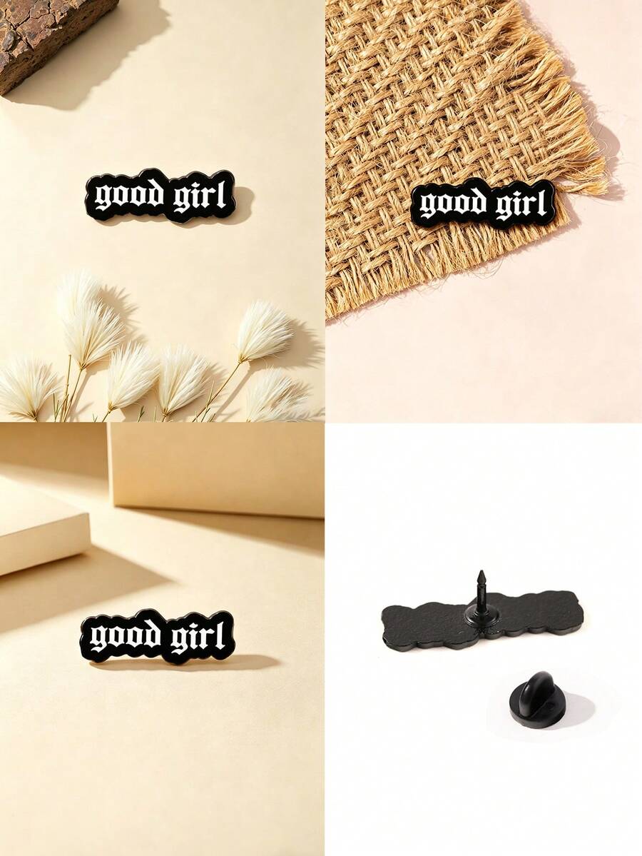1pc Cartoon Black & White English Slogan Brooch, Exquisite Small ...