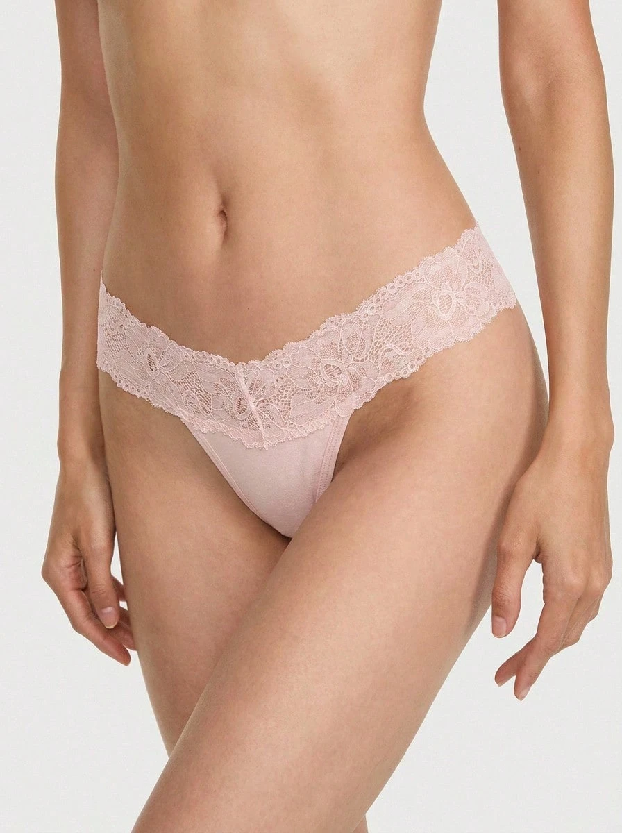 Aesletic 1pc Cotton Lace Patchwork Women's G-String Panty - Watermelon Pink - View 1