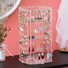 1pc Foldable Jewelry Display Stand, Acrylic Transparent Rotating Multi-Layer Earring, Stud, Hoop, Clip, Necklace Storage Organizer Rack For Desktop And Store Counter - Clear - View 3