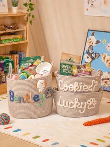 Customized Name Pet Storage Basket, Personalized Pet Toy Basket, Pet Toy Box, Gift For Dog Lovers - Multicolor - View 3
