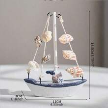 1pc Ocean Style Shell Cracked Boat Ornament, Creative Wooden Sailboat Model Small Decoration, Creative Decorative Craft, Desktop Ornament (Handmade Products May Have Slight Flaws, But They Do Not Affect Use) - Multi-color - View 4