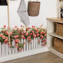 Realistic White Picket Fence Blooming Rose Peel And Stick Wall Decal, PVC Botanical Mural Sticker For Indoor Wall Bottom Decoration & Renovation - TL201378 - View 5