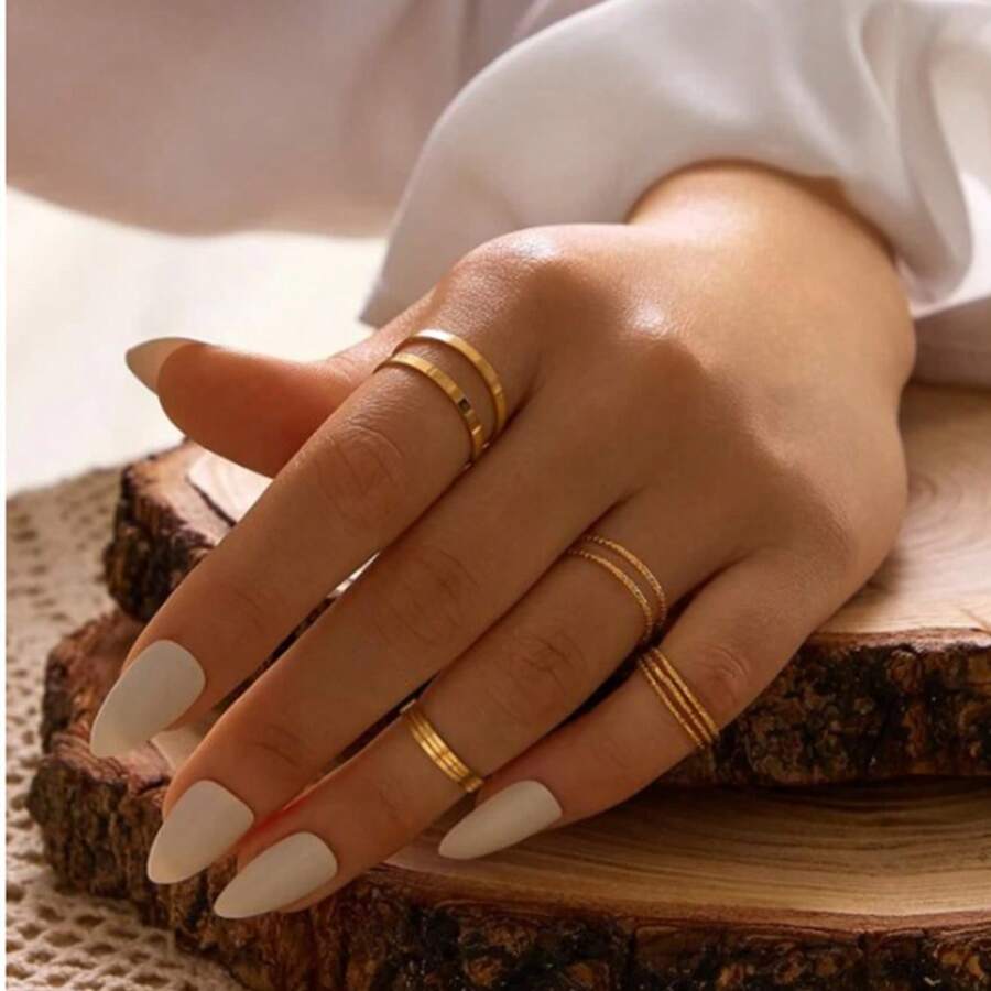 10 Simple And Personalized Thin Finger Ring Sets (The Styles In The Picture Are Shipped Randomly) - Silver - View 1