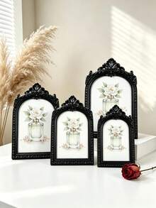 1pc European Style Rectangular Embossed Decorative Photo Frame (Random Frame), Pattern Photo Display Frame, Carved Frame, Rose Frame, Gilded Frame, Resin Frame, Suitable For Home Photo Display And Photography Decor - Multicolor - View 4