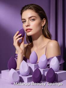 GUOXIAONIU 1Pc Beauty Sponge, Soft Non‑Latex Makeup Blender Sponge, Wet & Dry Use Foundation Blending Sponge For Base Makeup - Purple - View 1