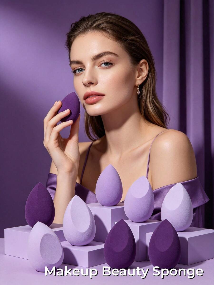 GUOXIAONIU 1Pc Beauty Sponge, Soft Non‑Latex Makeup Blender Sponge, Wet & Dry Use Foundation Blending Sponge For Base Makeup - Purple - View 1