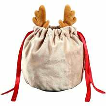 Custom Text Logo Personalized Christmas Reindeer Drawstring Gift Bag, Customized Text Velvet Christmas Gift Bag With Cute Antler Decoration, Reusable Soft Holiday Candy Gift Bag, Suitable For Children's Family Christmas Party Gift Packaging, Christmas Eve Stocking Decoration And Customized Souvenir Gift Storage Bag - Multicolor - View 8