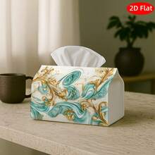 1 pieza Funda de caja de pañuelos de tela con patrón floral de pergamino verde azulado dorado vintage plano 2D, soporte de almacenamiento de pañuelos rectangular impreso a doble cara, estilo de lujo retro para decoración del hogar en sala de estar, cocina, coche, escritorio - Multicolor - Ver 7
