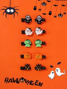 10pcs Girls Cartoon Pumpkin Skeleton Halloween Party Hair Clips - Multicolor - View 3