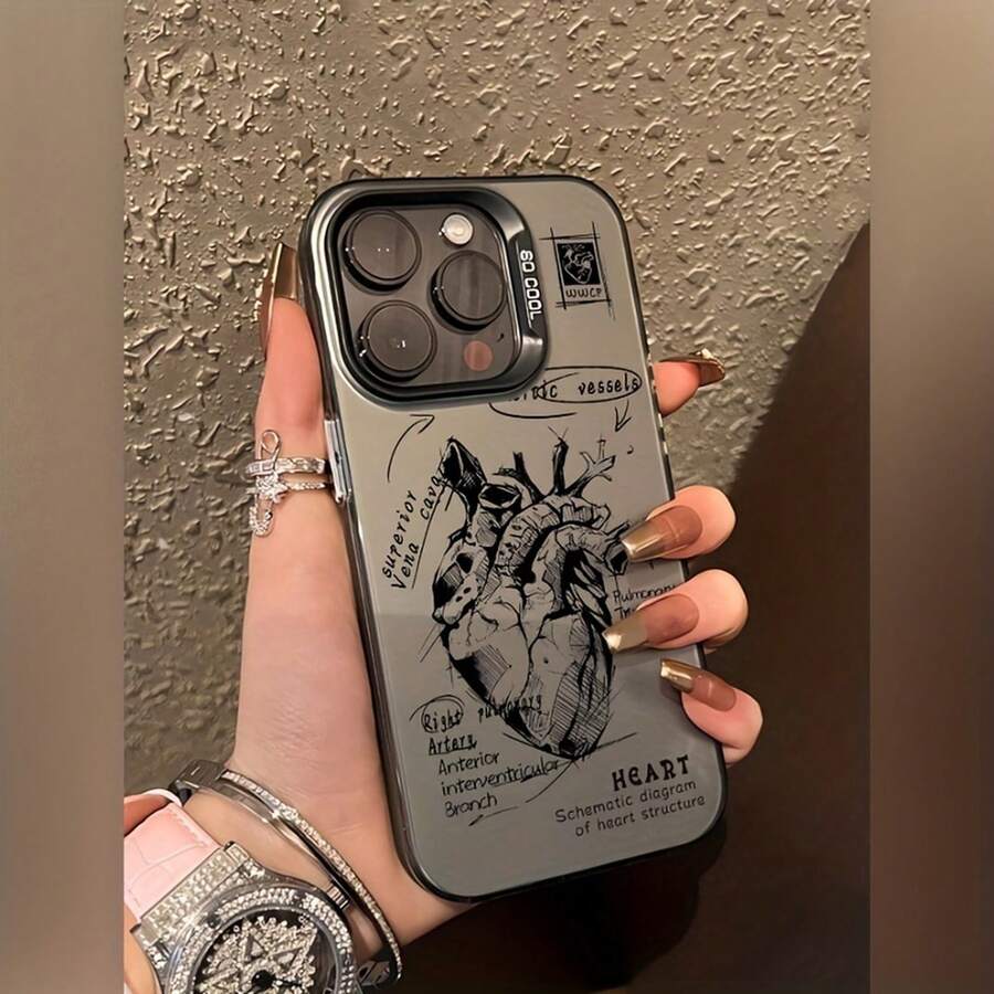 Apple Phone Case Laser Sketch Heart - 透黑 - 查看 1
