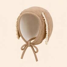 1pc Cute Rabbit Ear Corduroy Lace Decor Baby Beanie Hat, Ear Protection Newborn Cap For Autumn/Winter, Suitable For Daily Home And Outdoor Wear - Ear - View 7