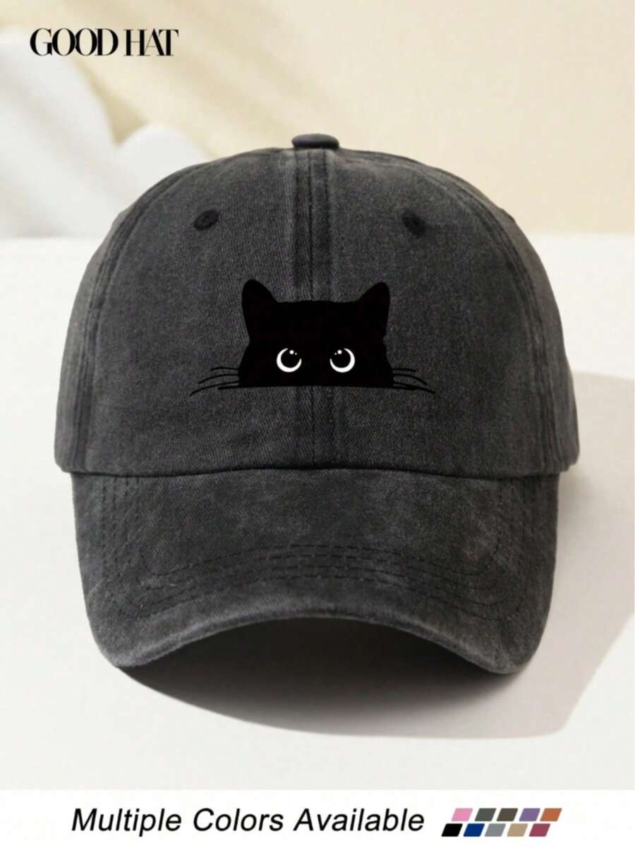 1pc Women's White Cat Eye Print Fashion Baseball Cap, Cute Animal Pattern, Adjustable Brim, Breathable, Suitable For Outdoor Sports, Camping, Travel, Holiday Gift, Summer, Beach, Sun Hat - Multicolor - View 1