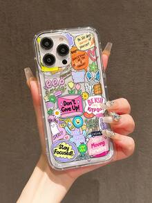 1pc Cute Slogan & Pattern Collage Full Coverage TPU Anti-Drop Phone Case Compatible With Apple 17 16 15 14 13 12 11 Pro Max And Series - Multicolor - View 2