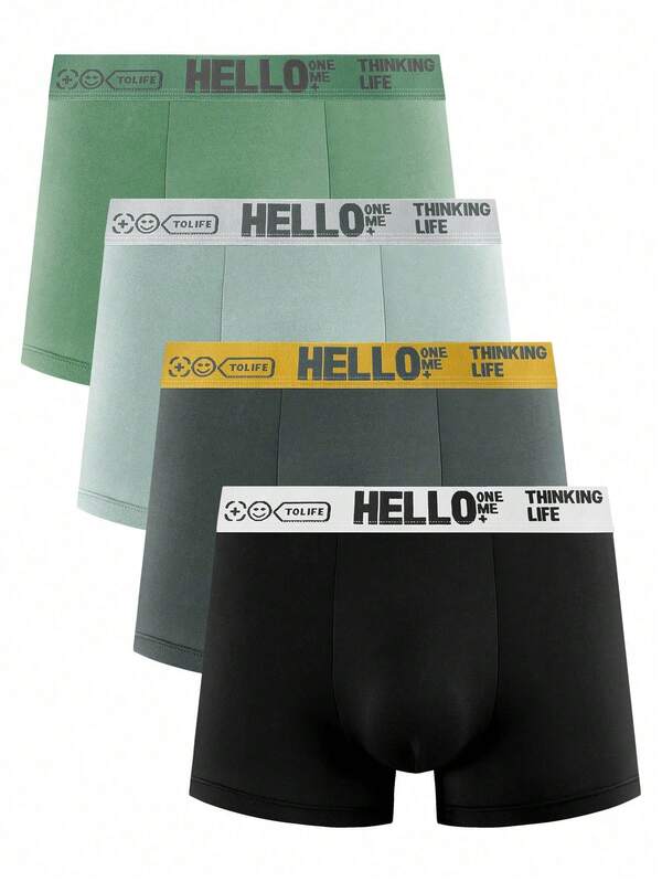 4 Pcs Men's Boxer Briefs, Soft, Suitable Home-Based, Comfortable Men's Boxer Briefs, Men's Novel Underwear, Suitable For Wearing In All Seasons.