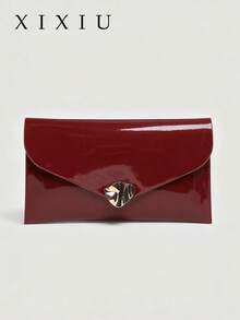 Ladies Wind Bright Envelope Clutch Bag Fashion Flip Bag Irregular Metal Buckle Light Luxury Texture Commuting Two Dinner Bags. - Burgundy - View 2