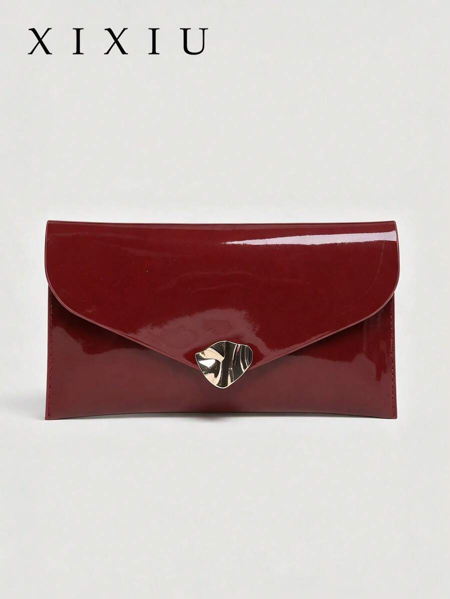 Ladies Wind Bright Envelope Clutch Bag Fashion Flip Bag Irregular Metal Buckle Light Luxury Texture Commuting Two Dinner Bags.