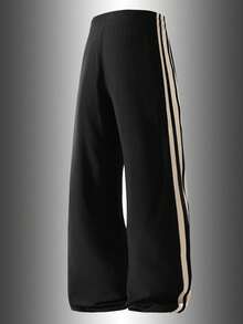 1pc Women's Spring/Summer Soft Comfortable Breathable Striped Running Fitness Casual Sweatpants - Black - View 5