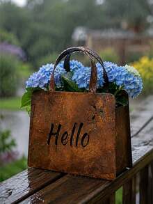 3pcs/1pc Vintage Rusty Metal Hanging Flower Basket, Double-Sided Hello & Welcome Design, Suitable For Garden, Yard, Wall, Indoor And Outdoor Decoration - Style Random - View 11