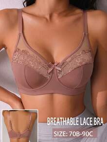 1pc Lace Patchwork Sexy Women's Bra, Wire-Free Casual Comfortable Bralette With Back Design, Thin Sports - Brown - View 1